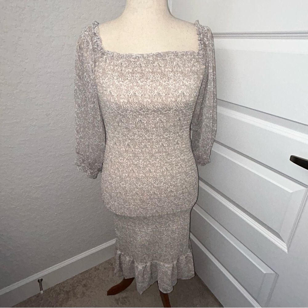 New, Worth Collective Cameron Smocked Ruffle Midi Dress
